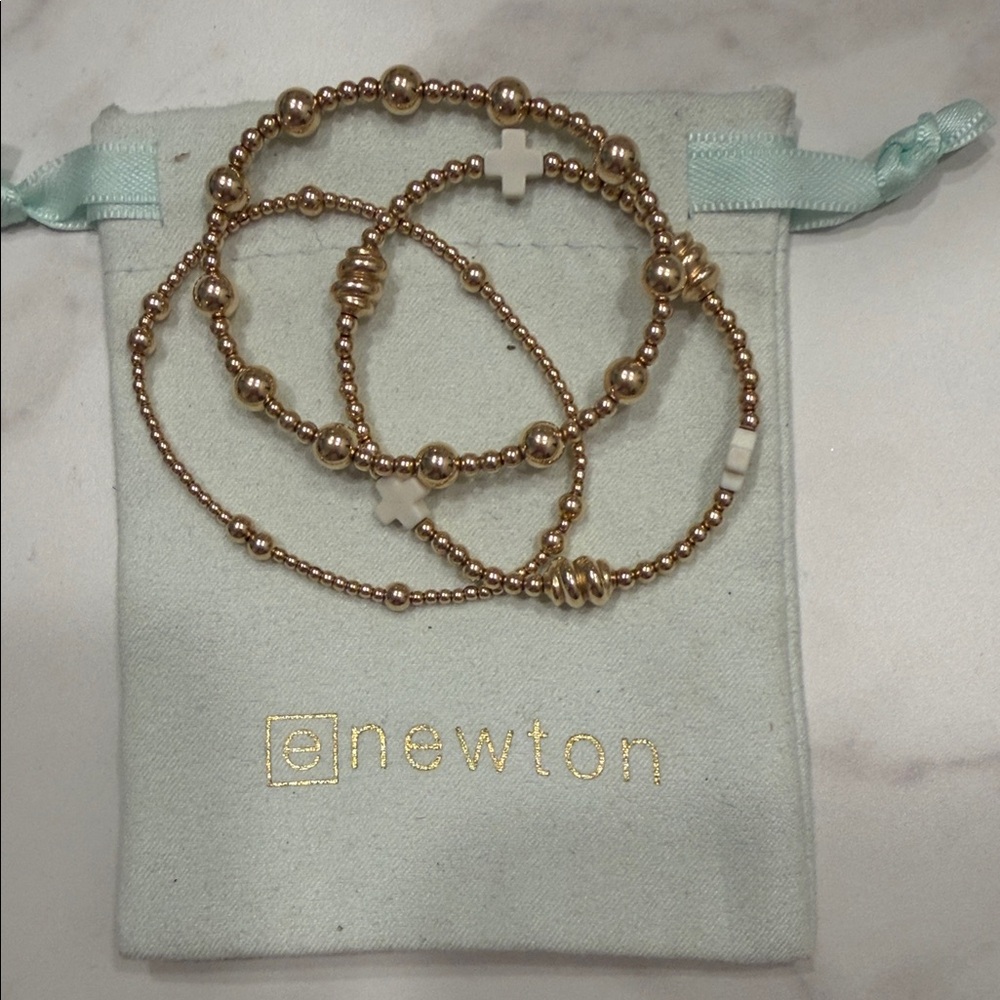 E Newton Stack Gold and White Beaded Bracelet Trio